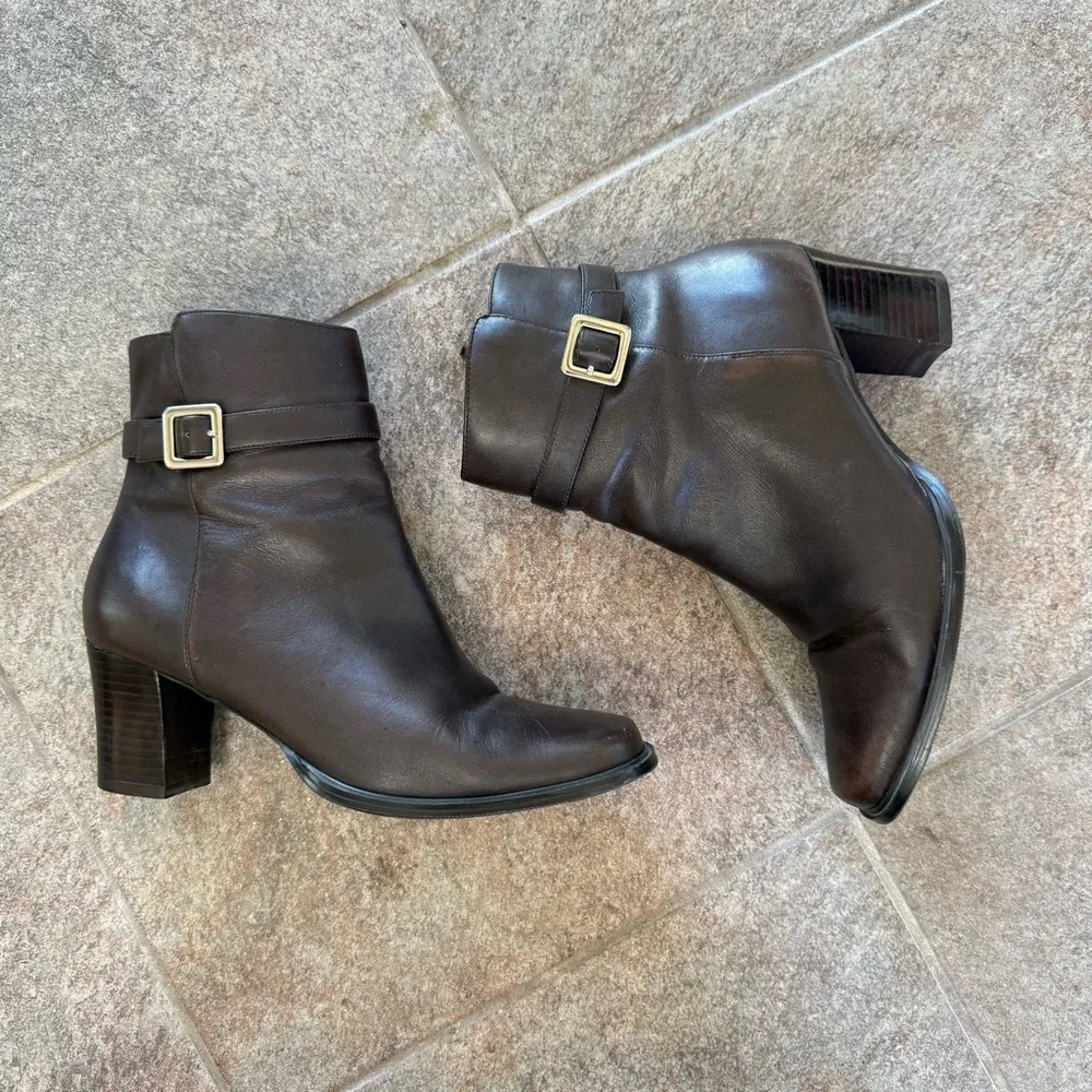 Karen Scott Brown Leather Square Toe Ankle Boots With Buckle Size 6 1/2